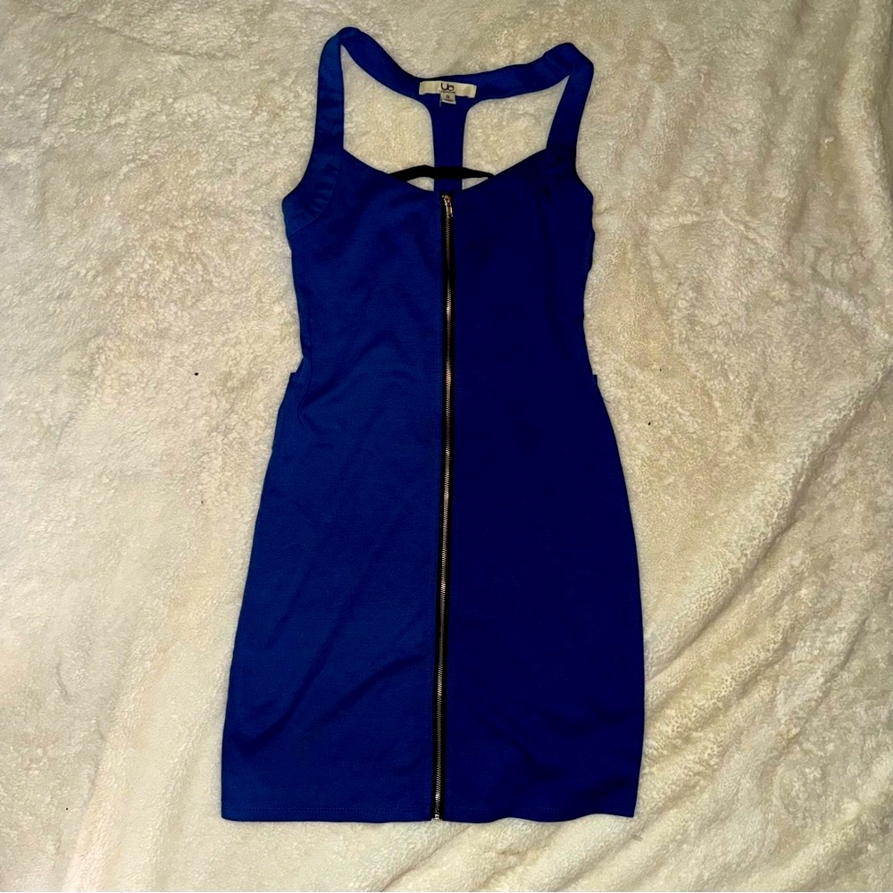 YA Los Angeles Royal Blue Bodycon Zip Front Dress - Size: S